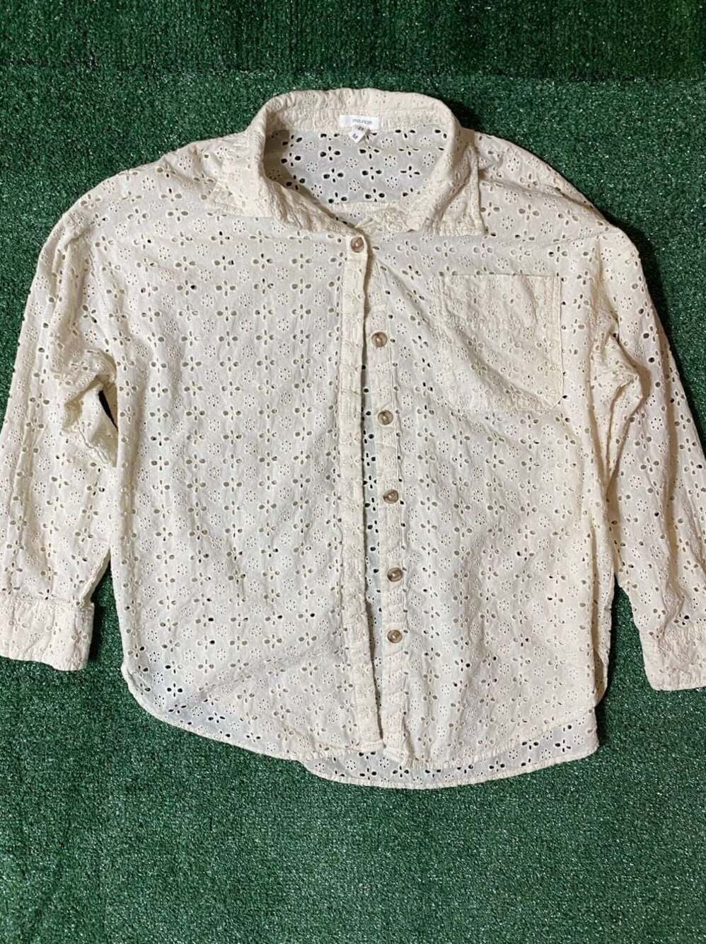 maurices Women's Cream Eyelet Lace Long Sleeve Button-Up Shirt